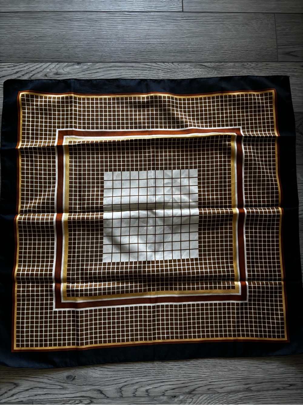 Silk-Feel Brown and Black Geometric Scarf - Picture 5 of 9
